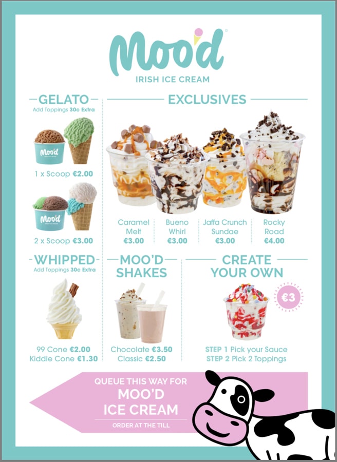 Centra Ice Cream menu